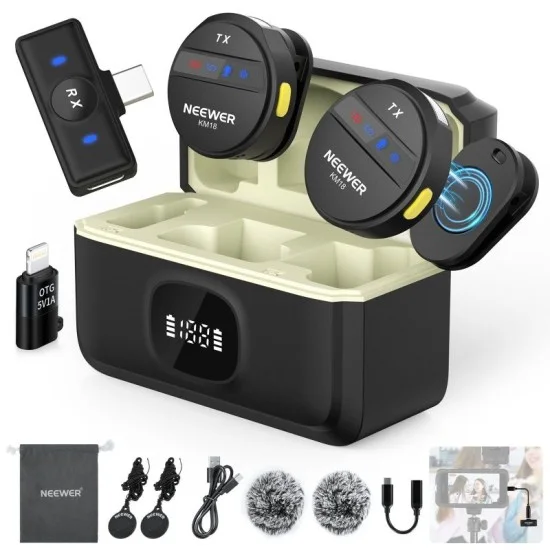 neewer mini wireless lavalier microphone kit (km18) _ black